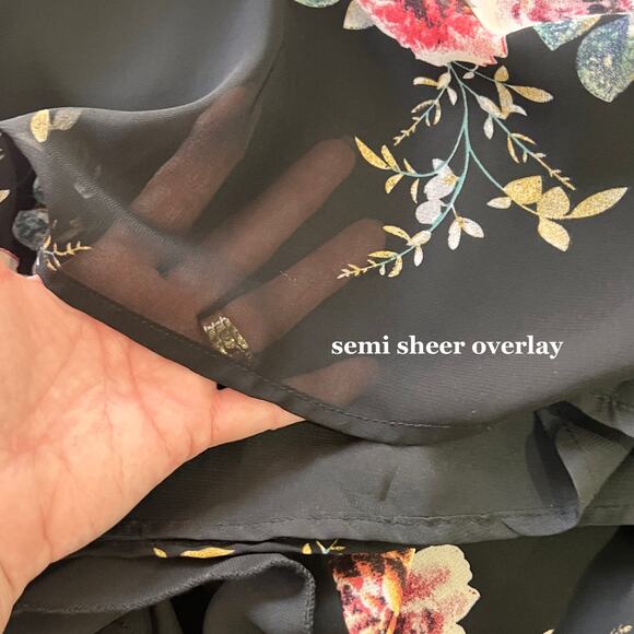 Umgee Dress Women MED Black Floral Ruffle Sheer Overlay Romantic Feminine Sweet - Picture 5 of 7
